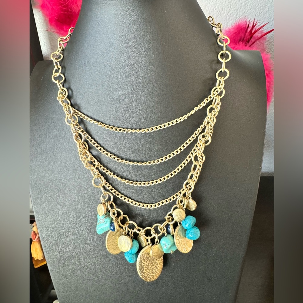 Chico’s Gold Tone Multi Chain Necklace with Charms